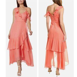 BCBGENERATION Coral Ruffled Asymmetric Off Shoulder MIDI/Maxi Dress, size 16